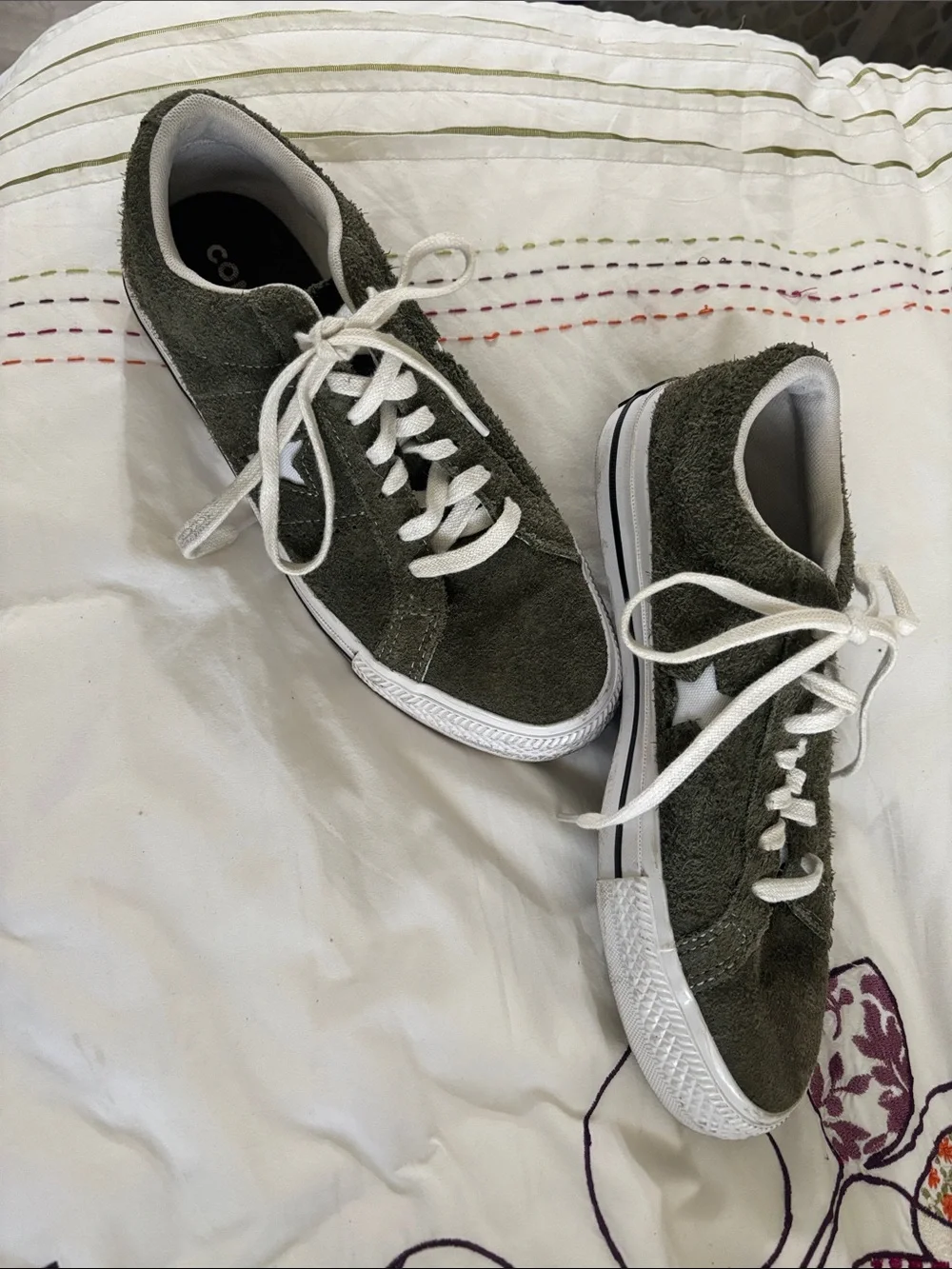 Converse Olive Green Suede Sneakers with White Accents
